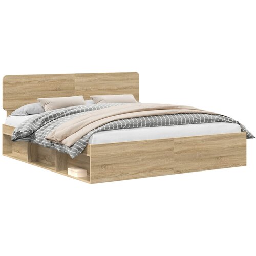 vidaXL konstrukcija postelje sonoma 200 x 200 cm masivno borovo les, (5000102780) Cene