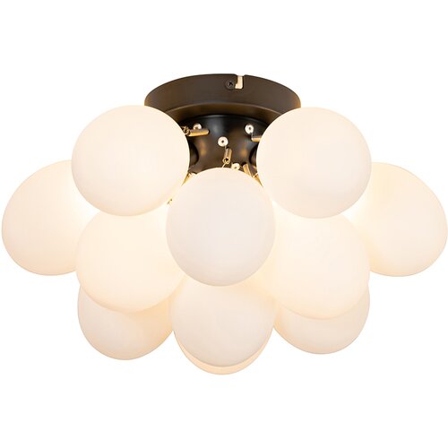 QAZQA Art deco stropna svetilka črna z opalnim steklom 3-light - Uvas Slike