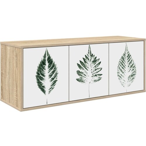 vidaXL TV ormar za montažu na zid HANAU 102 x 33 x 40 cm Hrast sonoma - Hrast sonoma Zeleni uzorak lišća Cene