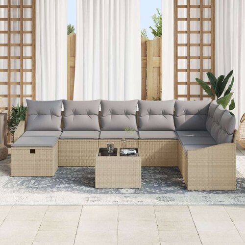  9-dijelni vrtni sofa set s jastučićima bež poliratana Slike