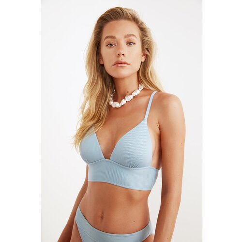 Trendyol Blue Textured Back Detailed Bikini Top Slike