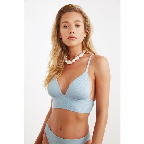 Trendyol Blue Textured Triangle Bikini Top Slike