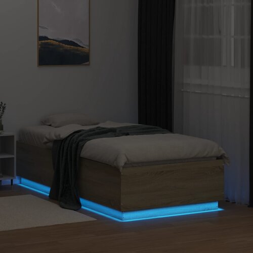  Okvir za krevet s LED svjetlima 75x190 cm od konstruiranog drva Slike
