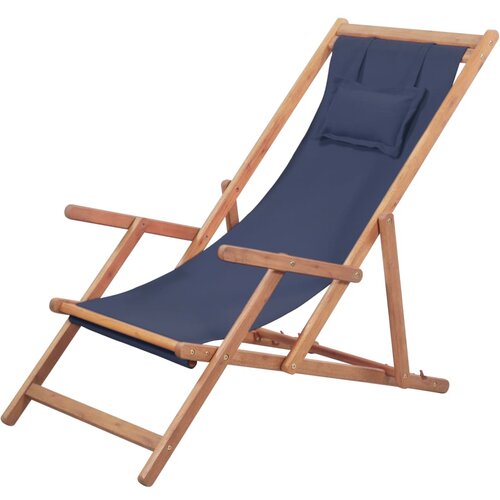  Sklopiva ležaljka za plažu od tkanine s drvenim okvirom plava Slike