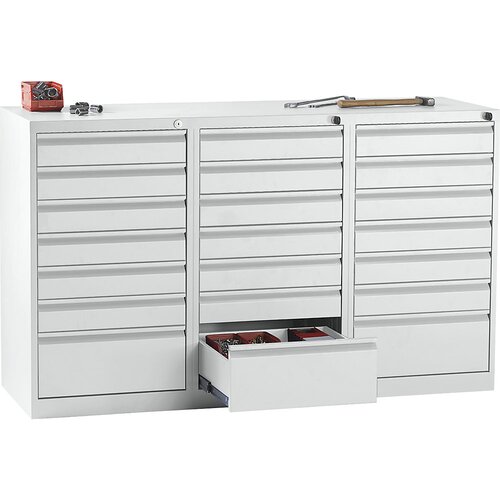 eurokraft basic Predalnik, jeklen, VxŠxG 900 x 1500 x 500 mm, 21 predalov, barva predalov svetlo siva Cene