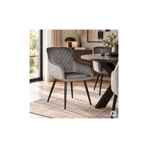ModernHome TIKC-4 &amp;ndash; Set 2 tapecirane blagovaonske stolice od bar&amp;scaron;una s naslonima za ruke, tamnosive Slike