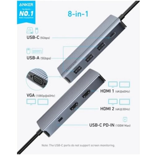 Anker USB-C Data Hub 8u1 sivi Slike