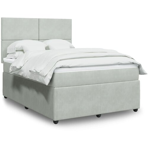 VidaXL Box spring postelja z vzmetnico svetlo siva 140x200 cm žamet Slike