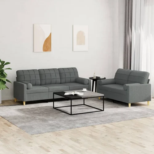 vidaXL 2-dijelni set sofa s jastucima tamnosivi od tkanine