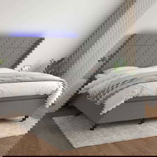  Box spring postelja z vzmetnico LED temno siva 140x200 cm blago, (20789456) Slike