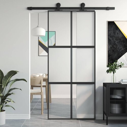  Klizna vrata crna 90 x 205 cm od kaljenog stakla i aluminija Slike