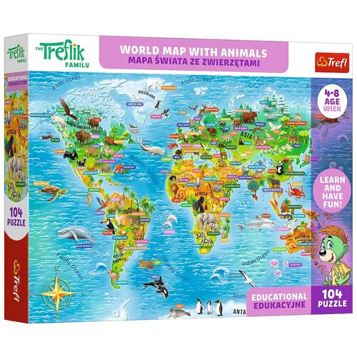 Trefl ik Svjetska karta s životinjama edukativna slagalica od 104 dijela - Slike