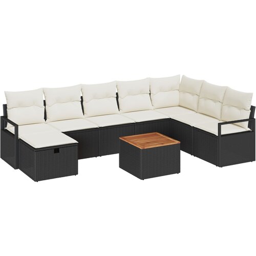 vidaXL 9-delni zunanja sofa set z blazinami Črno Poli Ratan, 2-sedežna zunanja sofa z blazinami Črno Poli Ratan Cene