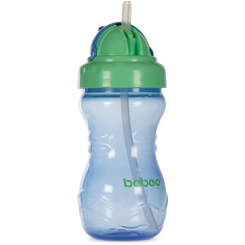 Baboo Cup with Silicone Straw steklenička s slamico Blue, 9m+ 360 ml Slike
