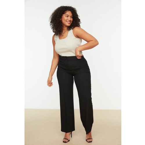 Trendyol Curve Black High Waist Rib Stitched Flared Hem Woven Trousers Cijene