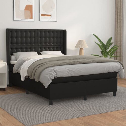 The Living Store Box spring postelja z vzmetnico črn 140x200 cm umetno usnje - Box Spring Postelja, (21515472) Slike