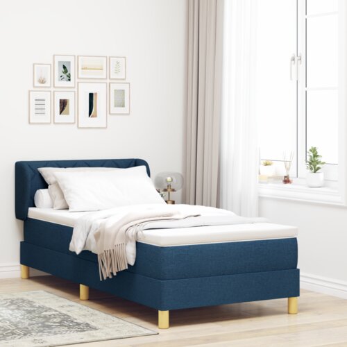 Box Spring Krevet s Madracem - Plava - 90x190 cm - Tkanina Cijene