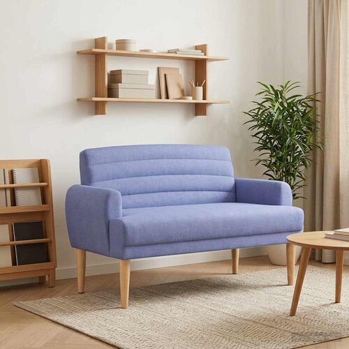 vidaXL Ljubavni kauč s gumbima Traper plava 116 x 67 x 80 cm Tkanina Cene