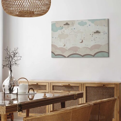 Slika - Cloudy Night Sky - Moons in Brown and Beige Hues Among Clouds and Numerous Little Stars on a Light Background 30x20 Stan Slike