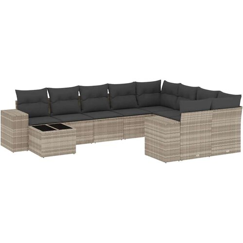 VidaXL 10-dijelni set vrtnih sofa poliratan s jastucima svijetlosivi Slike