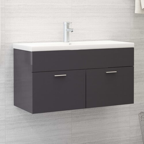 vidaXL Omarica za umivalnik visok sijaj siva 90x38,5x46 cm iverna pl. Cene