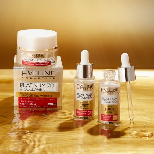 Eveline Cosmetics Platinum &amp;amp; Collagen Advanced Facial Serum Anti-Aging Treatment serum proti gubam s kolagenom 30 ml Slike