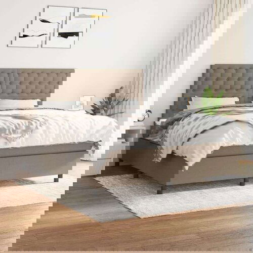  Box spring postelja z vzmetnico taupe 160x200 cm blago, (20893389) Slike