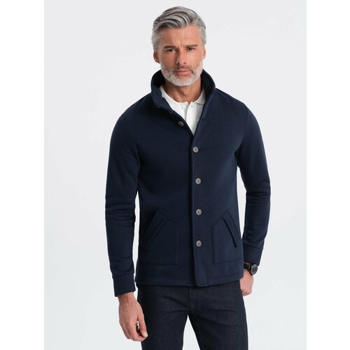 Ombre Men's casual sweatshirt with button-down collar - navy blue Slike