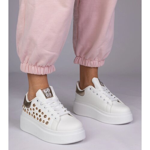 Gemre White sneakers with gold insert and studs Urlana Slike