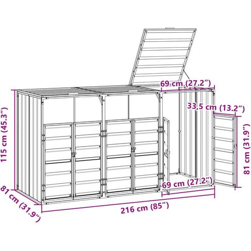 VidaXL spremi&amp;scaron;te za 2 kanta za otpad smeđe 216x81x115 cm čelično Slike