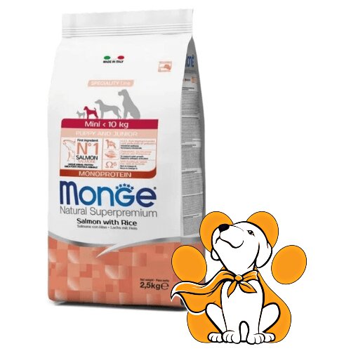 Monge Natural Superpremium Mini Puppy & Junior Salmon With Rice 2.5kg, Losos Slike