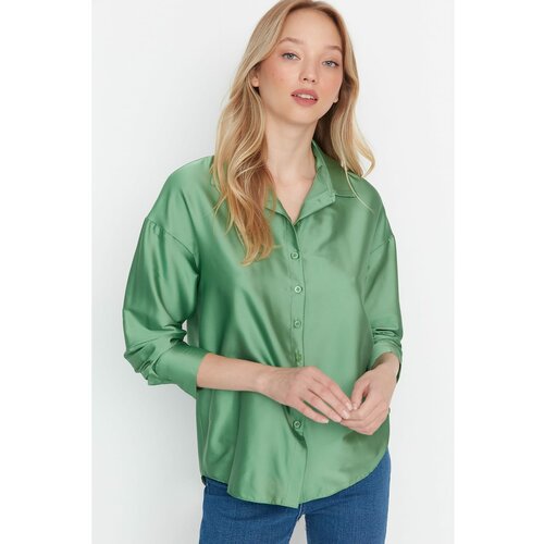 Trendyol Mint Basic Oversize Satin Shirt Slike