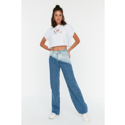 Trendyol Blue Color Block High Waist Wide Leg Jeans Slike