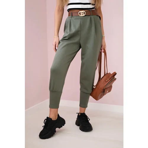 Kesi Włoski Pants with belt and pockets buttery-fabric khaki