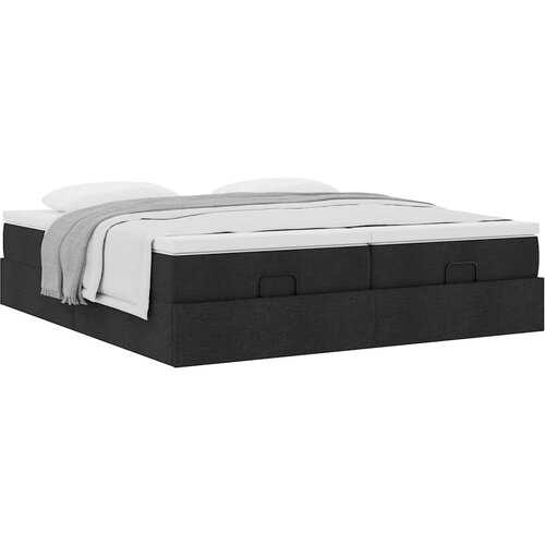 VidaXL Otomanski posteljni okvir z vzmetnicami črn 160x200 cm blago Slike