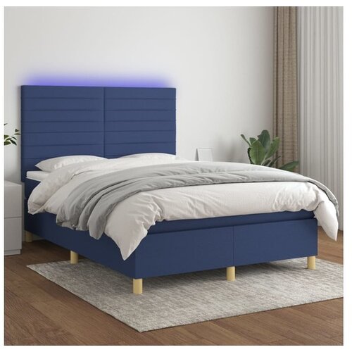 VidaXL Krevet box spring s madracem LED plavi 140x190 cm od tkanine Slike