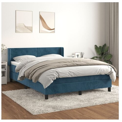  Box spring postelja z vzmetnico temno modra 140x200 cm žamet Cene