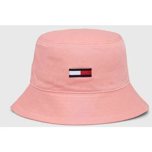 Tommy Jeans Bombažni klobuk roza barva