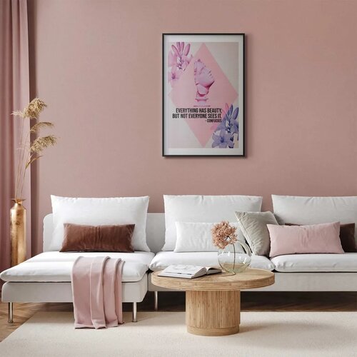  Plakat - Confucius on Beauty - a bust in pink with flowers and a quote 21x30 Crni okvir s margom Slike