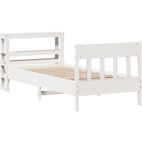 vidaXL Posteljni okvir z vzglavjem bel 90x200 cm trdna borovina, (21304175) Cene