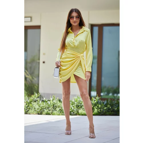 Fasardi Yellow shirt dress with a tied front