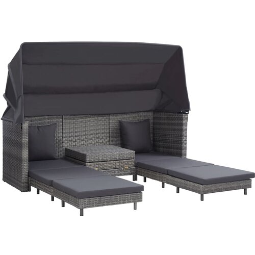 Maison Chic Raztegljiv kavč - Raztegljivi divan trosed z leži&amp;scaron;čem in streho poli ratan siv, (21729234) Slike