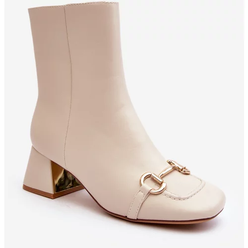 Kesi High-heeled ankle boots with embellishments, light beige Adinah