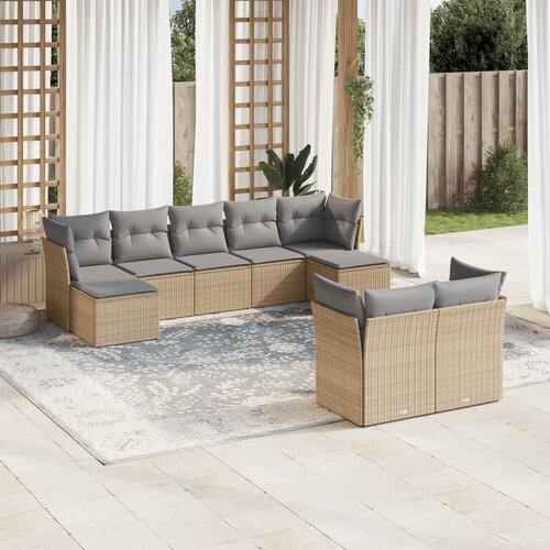 vidaXL 9-dijelni set vrtnih sofa s jastucima bež od poliratana Cijene