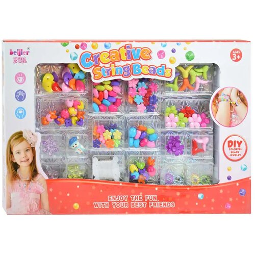 Magic Toys creative stringbeads: set biserov za izdelavo nakita 200+ barvnih biserov in medaljon sneženi mož outlet Cene
