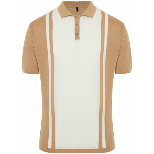 Trendyol Men's Beige Regular Fit Buttoned Placket Polo Collar Knitwear T-Shirt Slike