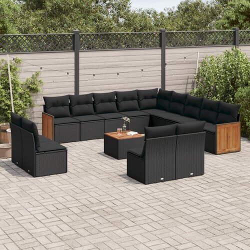 vidaXL 14-dijelni set vrtnih sofa s jastucima poliratan crni Cijene