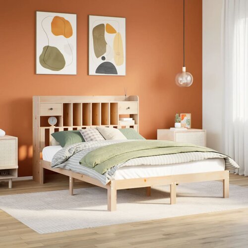 VidaXL Krevet s regalom za knjige bez madraca 140x200 cm od borovine Slike