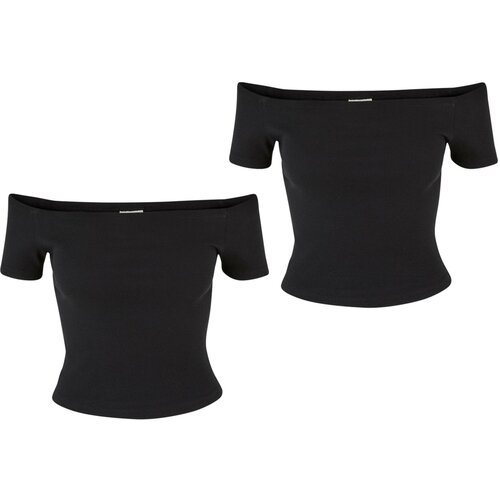 UC Ladies Women's Organic Off Shoulder Rib T-Shirt - 2 Pack Black+Black Cene