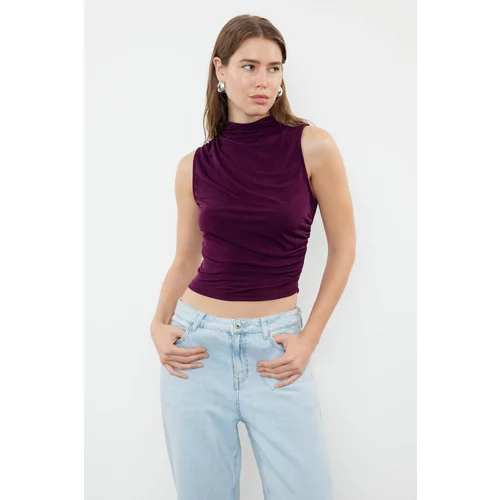 Trendyol Plum Zero Sleeve Gathered Flexible Knitted Blouse